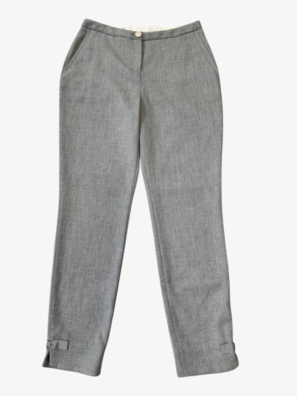 NWT Ted Baker Nadeat Bow Detail Textured Trouser in Mid Grey US Size 4